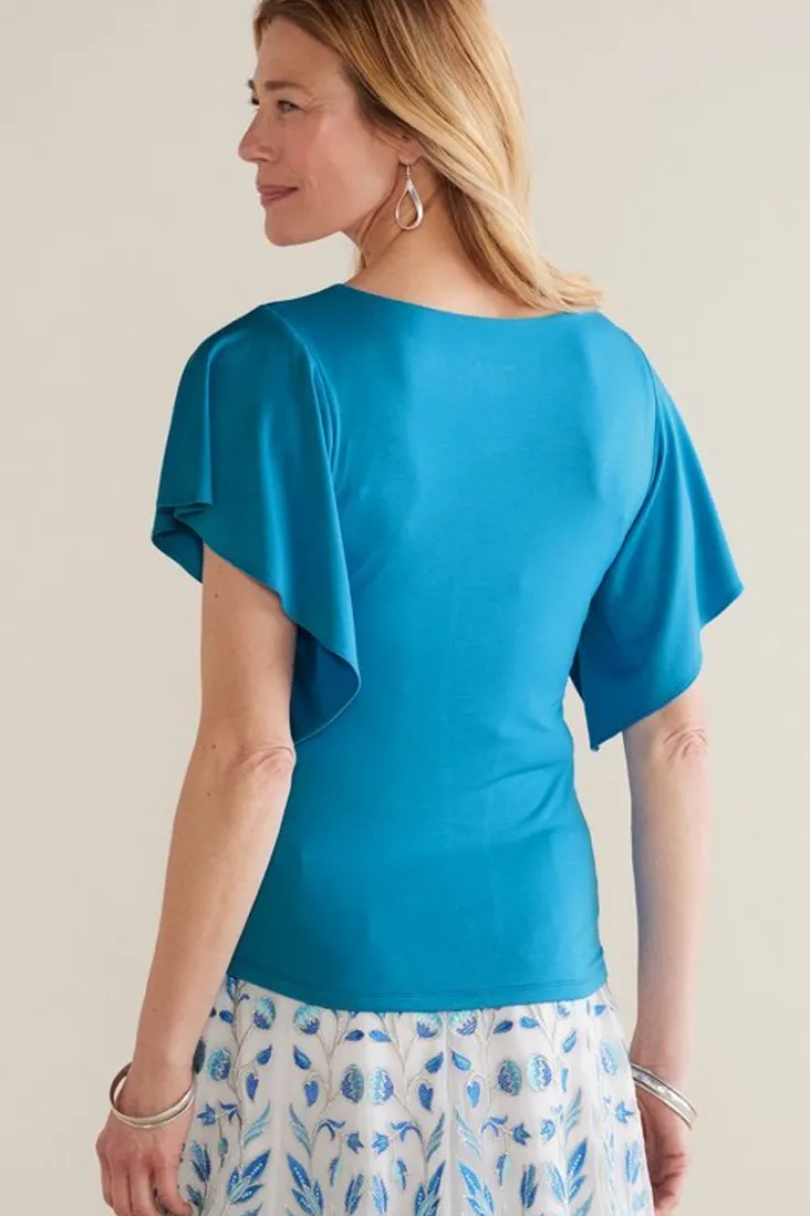 New Soft Surroundings Leya Ruched Top SwedishBlue