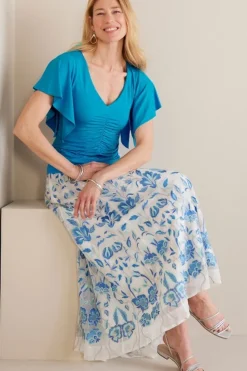 New Soft Surroundings Leya Ruched Top SwedishBlue