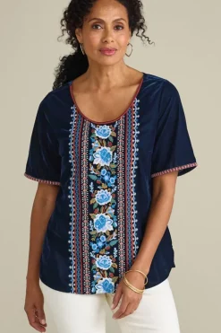 New Soft Surroundings Lilian Velvet Top MedievalBlue