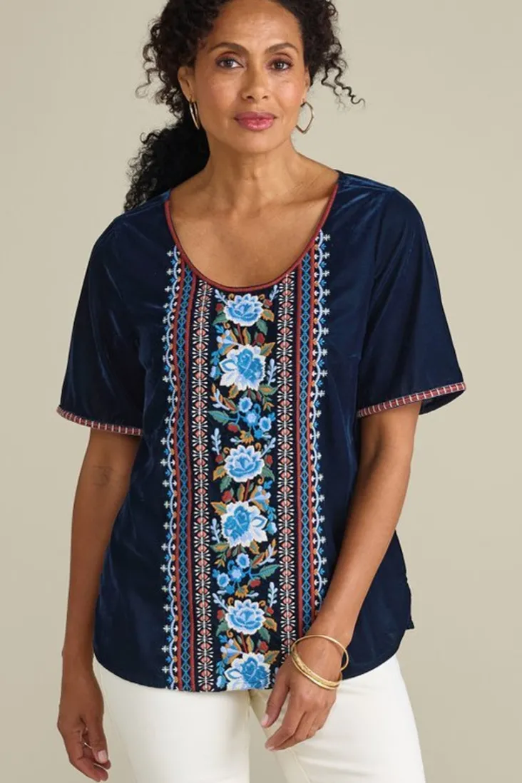 New Soft Surroundings Lilian Velvet Top MedievalBlue