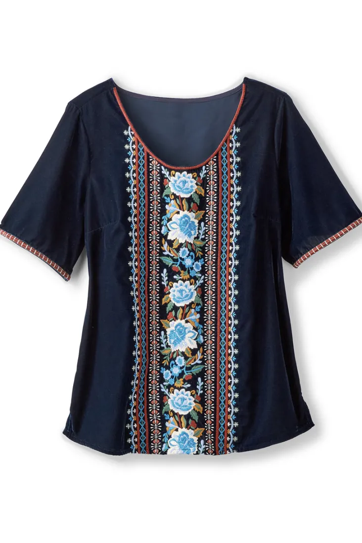 New Soft Surroundings Lilian Velvet Top MedievalBlue