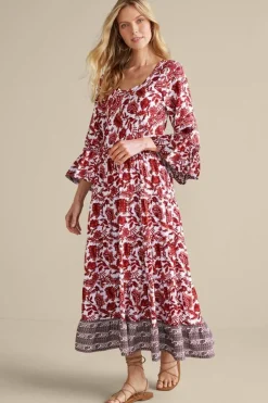 Hot Soft Surroundings Lily Midi Dress MaroonSketchedBotanical