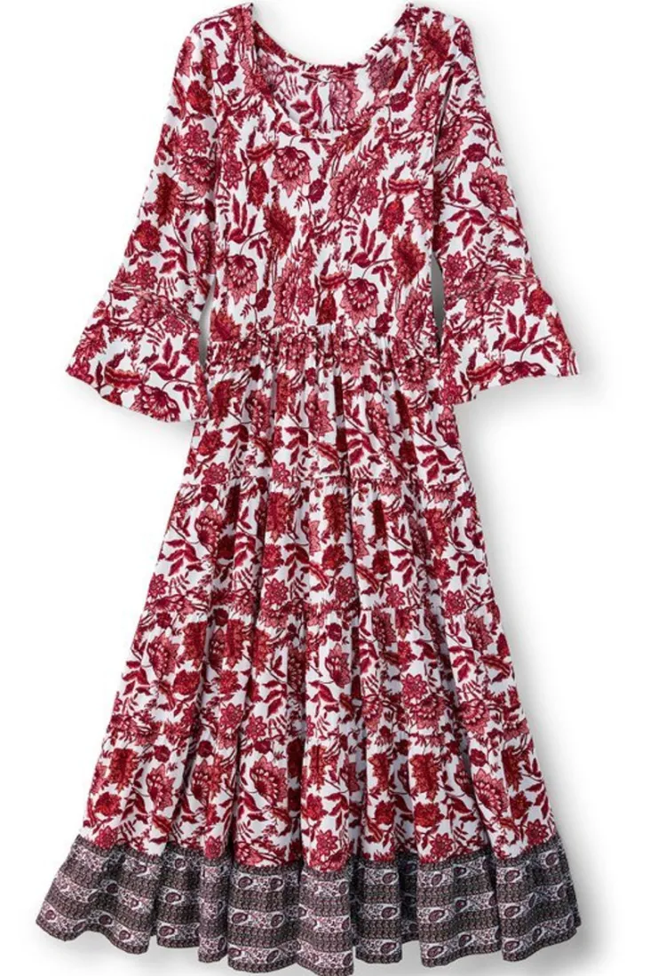 Hot Soft Surroundings Lily Midi Dress MaroonSketchedBotanical
