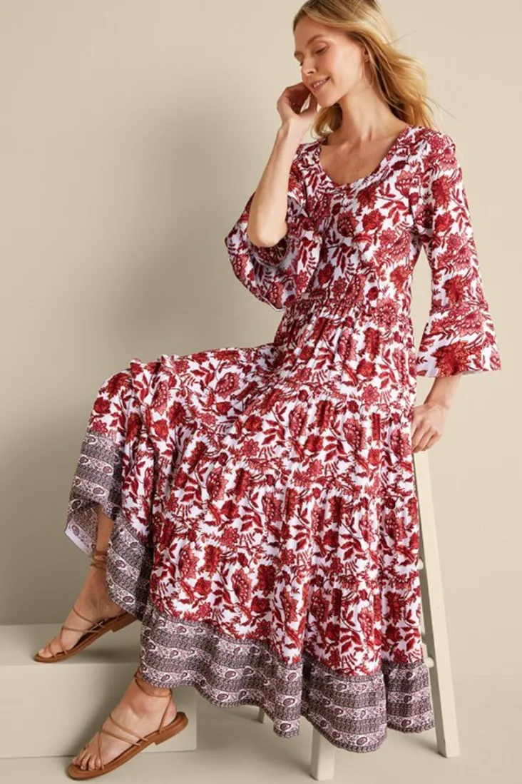 Hot Soft Surroundings Lily Midi Dress MaroonSketchedBotanical
