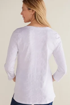 Hot Soft Surroundings Linnea Embroidered 3/4 Sleeve Tee Navy
