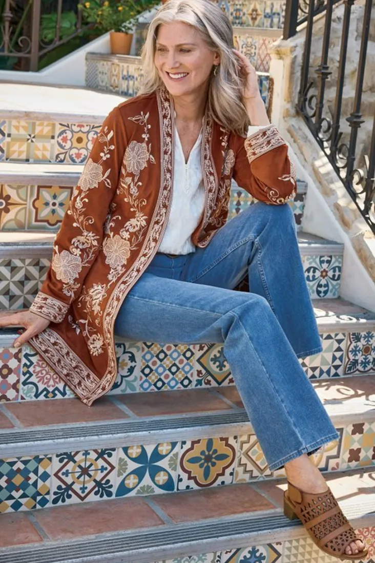 Discount Soft Surroundings Marienne Faux Suede Jacket Auburn
