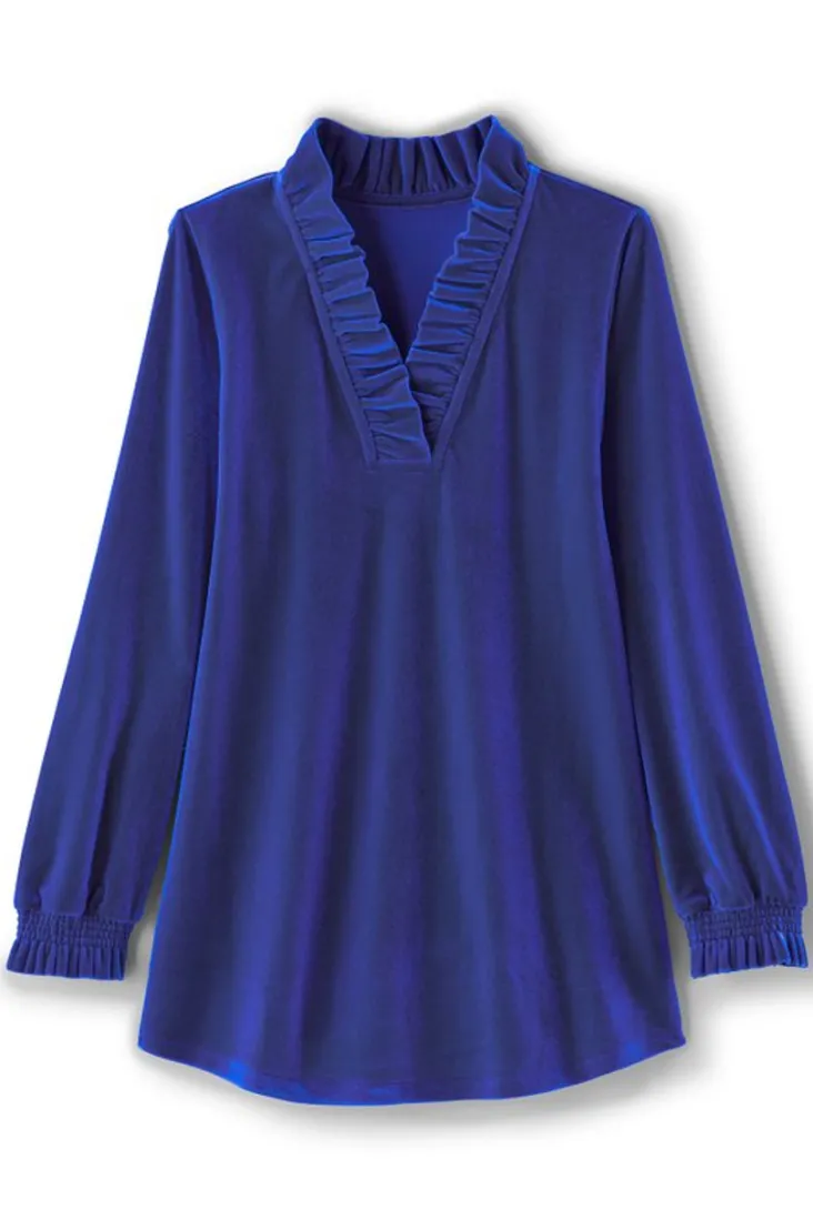 New Soft Surroundings Marlee Ruffle Velvet Top