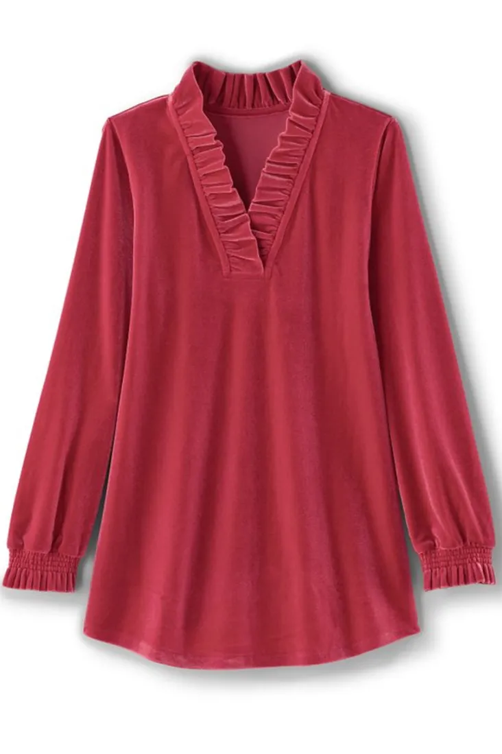 New Soft Surroundings Marlee Ruffle Velvet Top