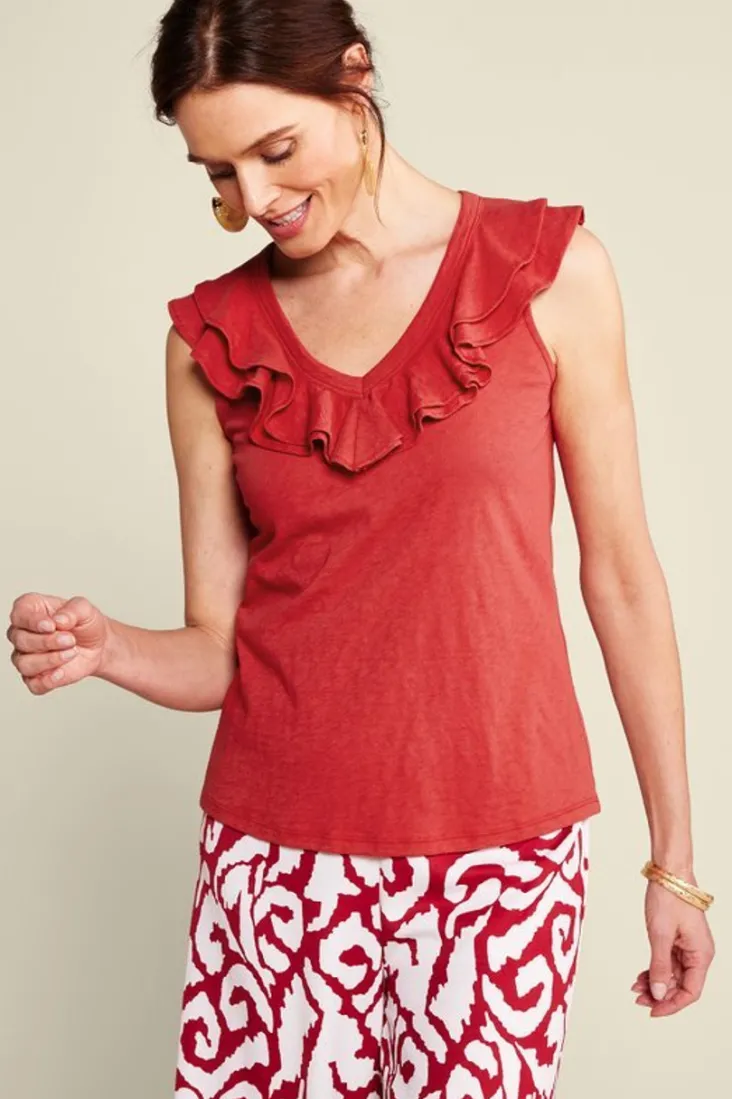 Hot Soft Surroundings Marybeth Ruffle Tank AmericanBeauty