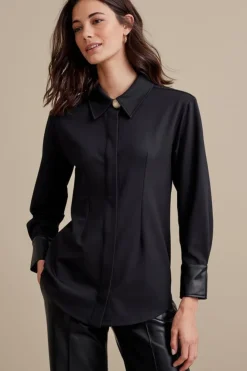 Best Soft Surroundings Mattea Faux Leather Cuff Tunic Black