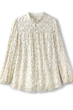 Hot Soft Surroundings Mila Metallic Blouse IvoryPearl
