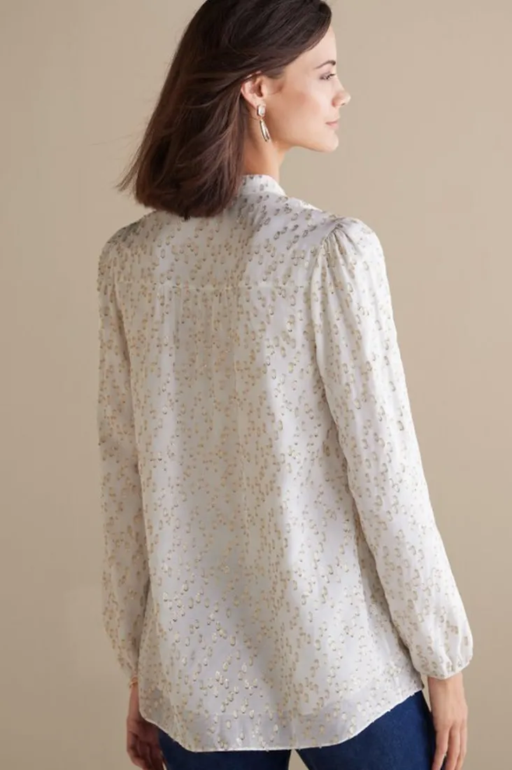 Hot Soft Surroundings Mila Metallic Blouse IvoryPearl