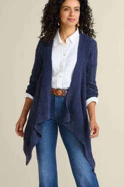 Sale Soft Surroundings Minah Cable Knit Cardigan DenimBlue