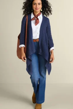 Sale Soft Surroundings Minah Cable Knit Cardigan DenimBlue