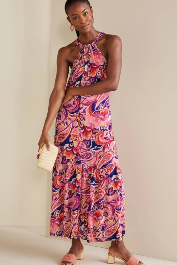 Clearance Soft Surroundings Nalani Gauze Maxi Dress IslandSunPaisleyCoral