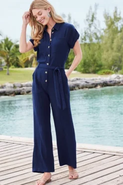 Hot Soft Surroundings Natasha Gauze Jumpsuit Navy