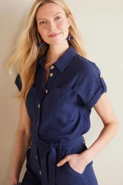 Hot Soft Surroundings Natasha Gauze Jumpsuit Navy