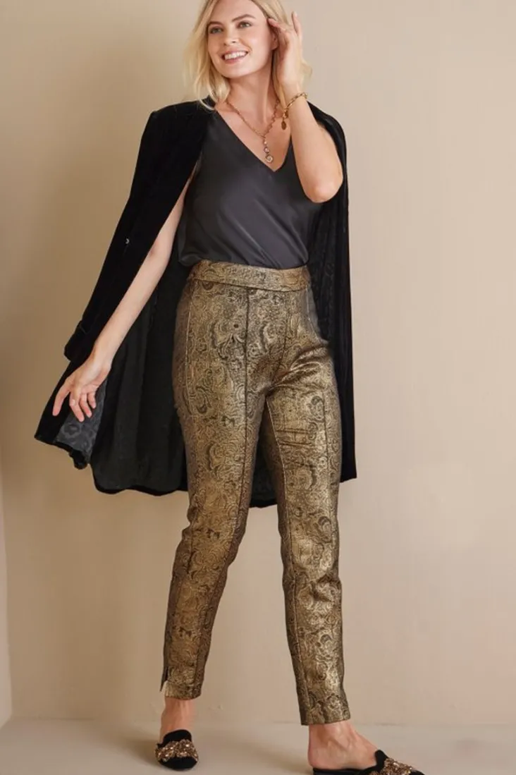 New Soft Surroundings Nevina Jacquard Trouser GoldFloral