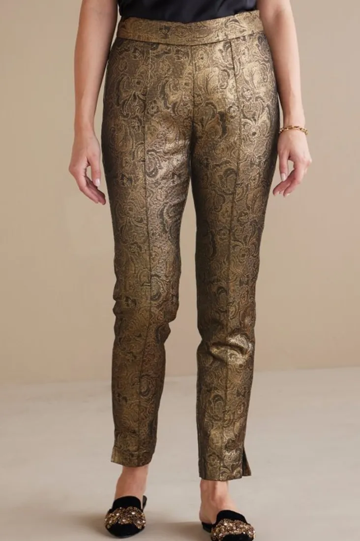 New Soft Surroundings Nevina Jacquard Trouser GoldFloral