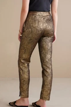 New Soft Surroundings Nevina Jacquard Trouser GoldFloral