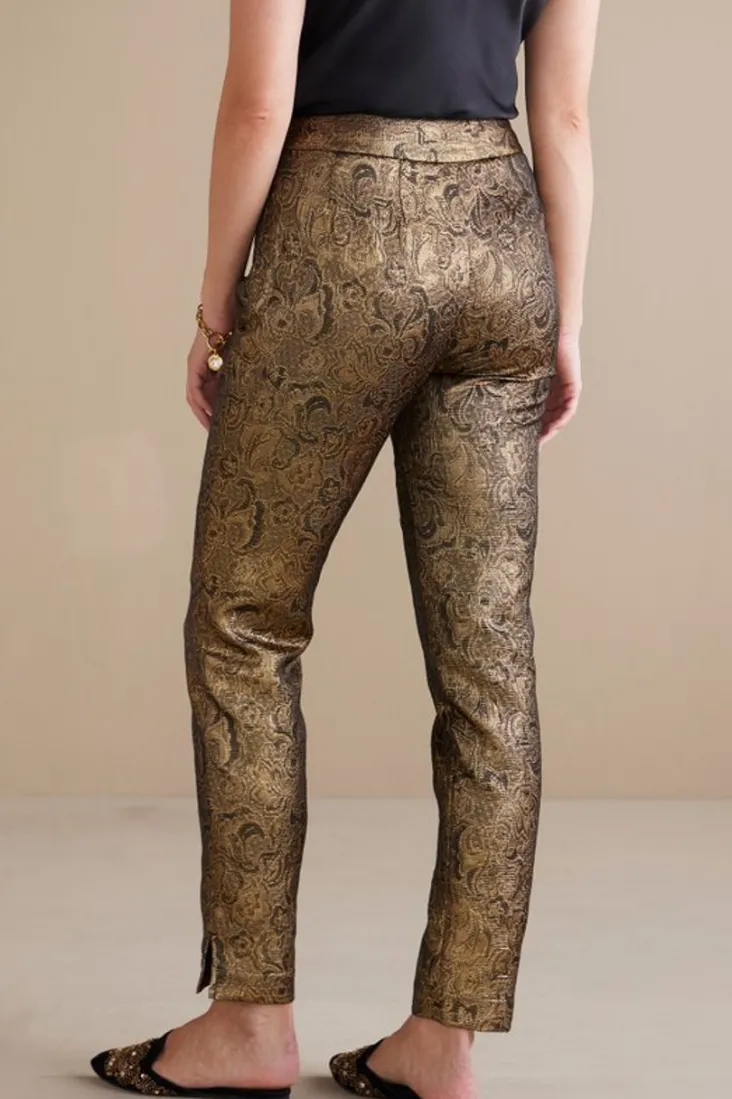 New Soft Surroundings Nevina Jacquard Trouser GoldFloral