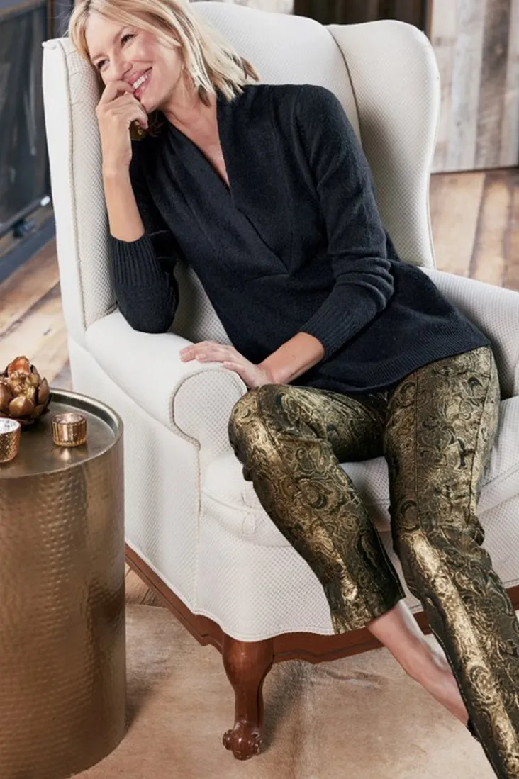 New Soft Surroundings Nevina Jacquard Trouser GoldFloral