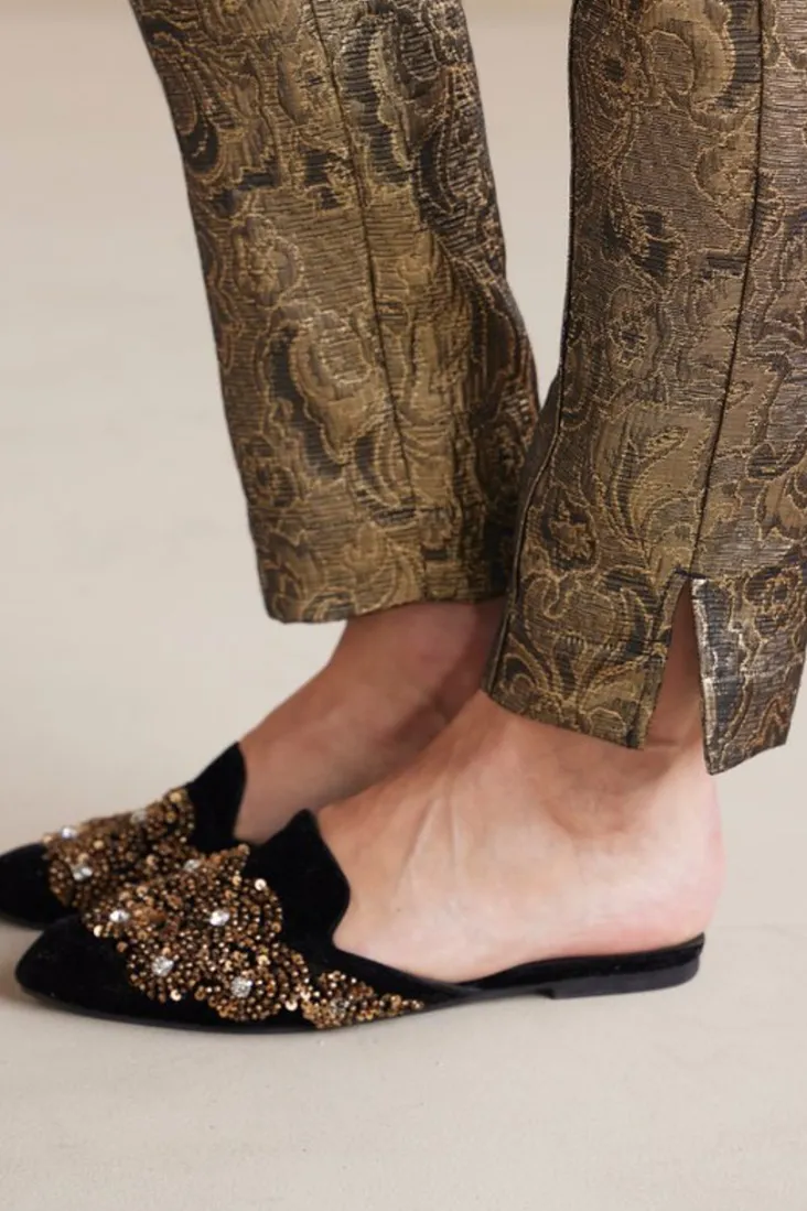 New Soft Surroundings Nevina Jacquard Trouser GoldFloral