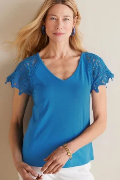 Soft Surroundings Nikita Lace Sleeve Tee FrenchBlue