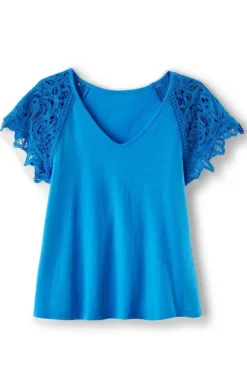 Soft Surroundings Nikita Lace Sleeve Tee FrenchBlue