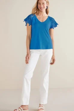 Soft Surroundings Nikita Lace Sleeve Tee FrenchBlue