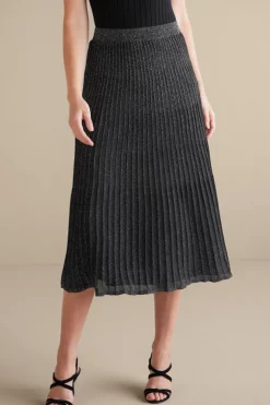 Outlet Soft Surroundings Nisha Knit Pleated Skirt Black/Silver