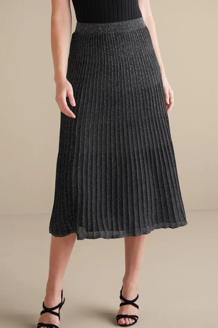 Outlet Soft Surroundings Nisha Knit Pleated Skirt Black/Silver