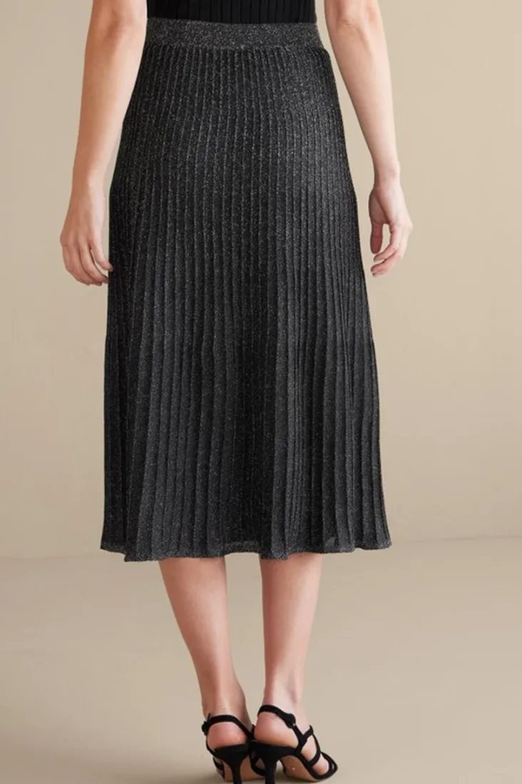 Outlet Soft Surroundings Nisha Knit Pleated Skirt Black/Silver