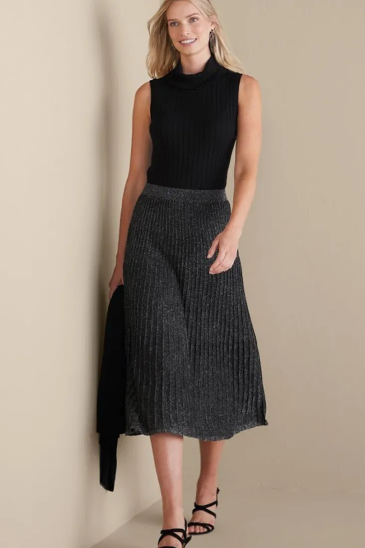 Outlet Soft Surroundings Nisha Knit Pleated Skirt Black/Silver