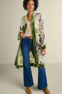 Discount Soft Surroundings Nomi Silk Blend Velvet Kimono Purple/GreenPaisley