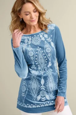 Clearance Soft Surroundings Nori Embroidered Velvet Tunic MoonlightBlue