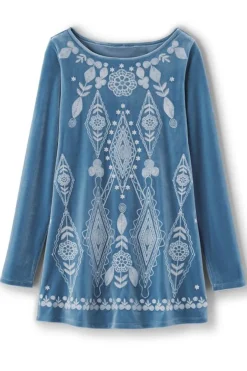 Clearance Soft Surroundings Nori Embroidered Velvet Tunic MoonlightBlue