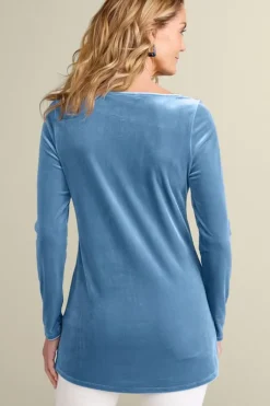 Clearance Soft Surroundings Nori Embroidered Velvet Tunic MoonlightBlue