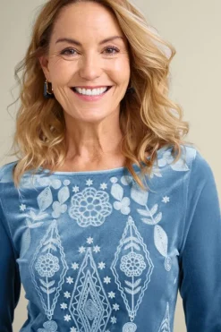 Clearance Soft Surroundings Nori Embroidered Velvet Tunic MoonlightBlue