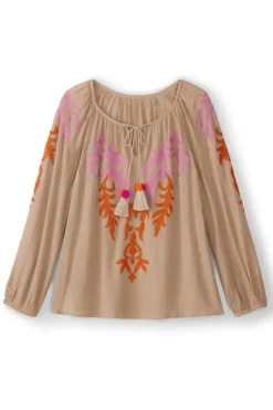 Online Soft Surroundings Noura Embroidered Gauze Pullover Sesame