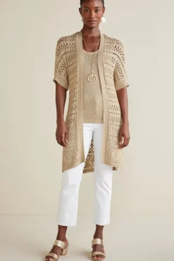 New Soft Surroundings Opaline Shimmer Cardigan Sesame