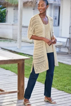 New Soft Surroundings Opaline Shimmer Cardigan Sesame