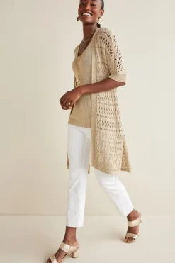 New Soft Surroundings Opaline Shimmer Cardigan Sesame
