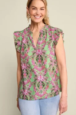 Discount Soft Surroundings Paige Linen Blend Top TropicalDamaskMedallion