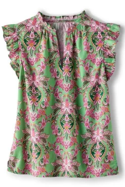 Discount Soft Surroundings Paige Linen Blend Top TropicalDamaskMedallion