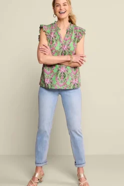 Discount Soft Surroundings Paige Linen Blend Top TropicalDamaskMedallion