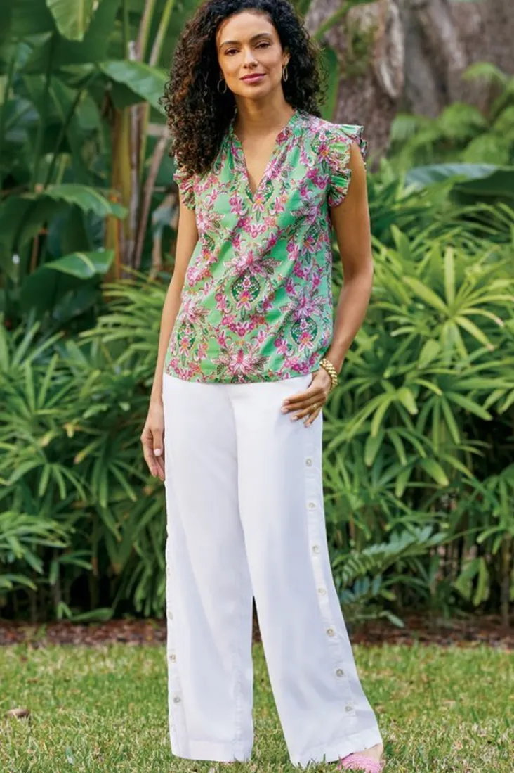 Discount Soft Surroundings Paige Linen Blend Top TropicalDamaskMedallion