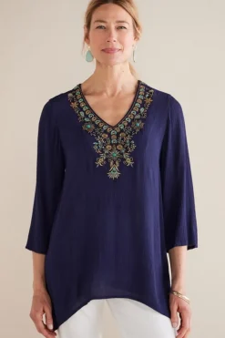 Sale Soft Surroundings Paulina Gauze Pullover Navy