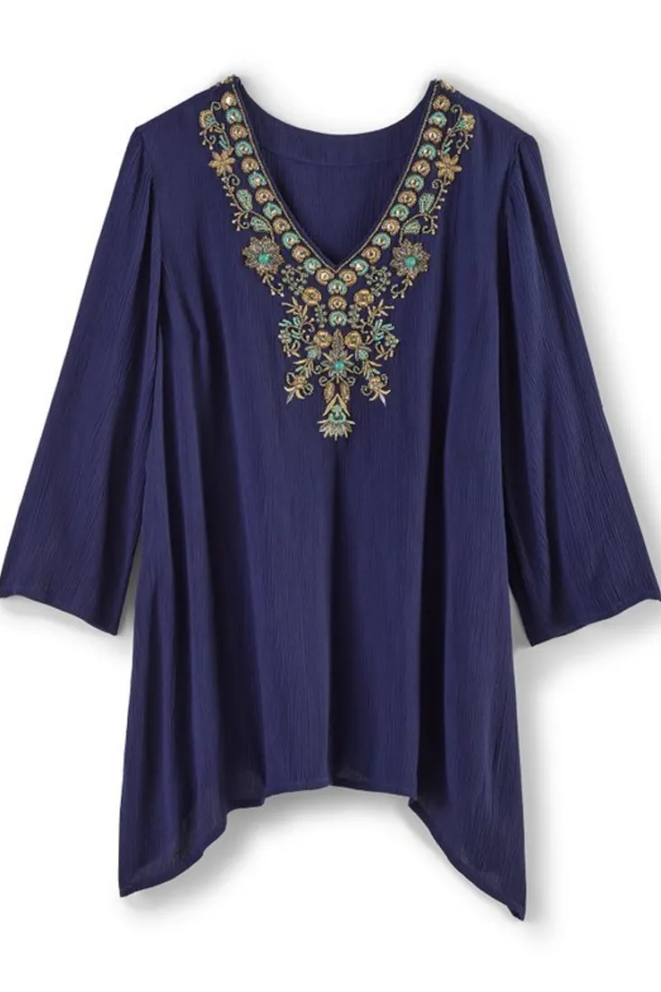 Sale Soft Surroundings Paulina Gauze Pullover Navy