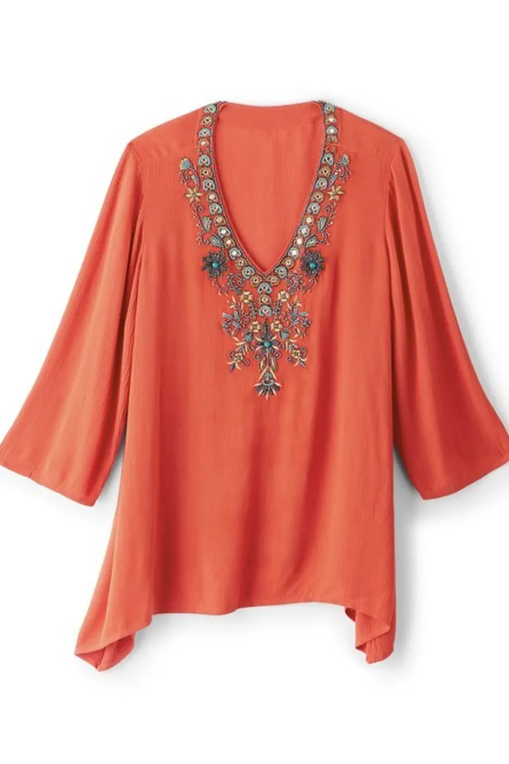 Sale Soft Surroundings Paulina Gauze Pullover Navy